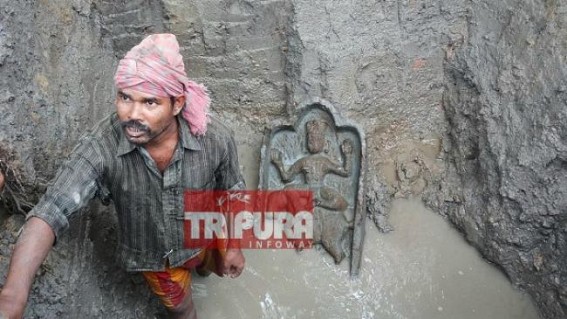 Age-old stone made idol found in Tripura during Durga Puja's pandal construction  